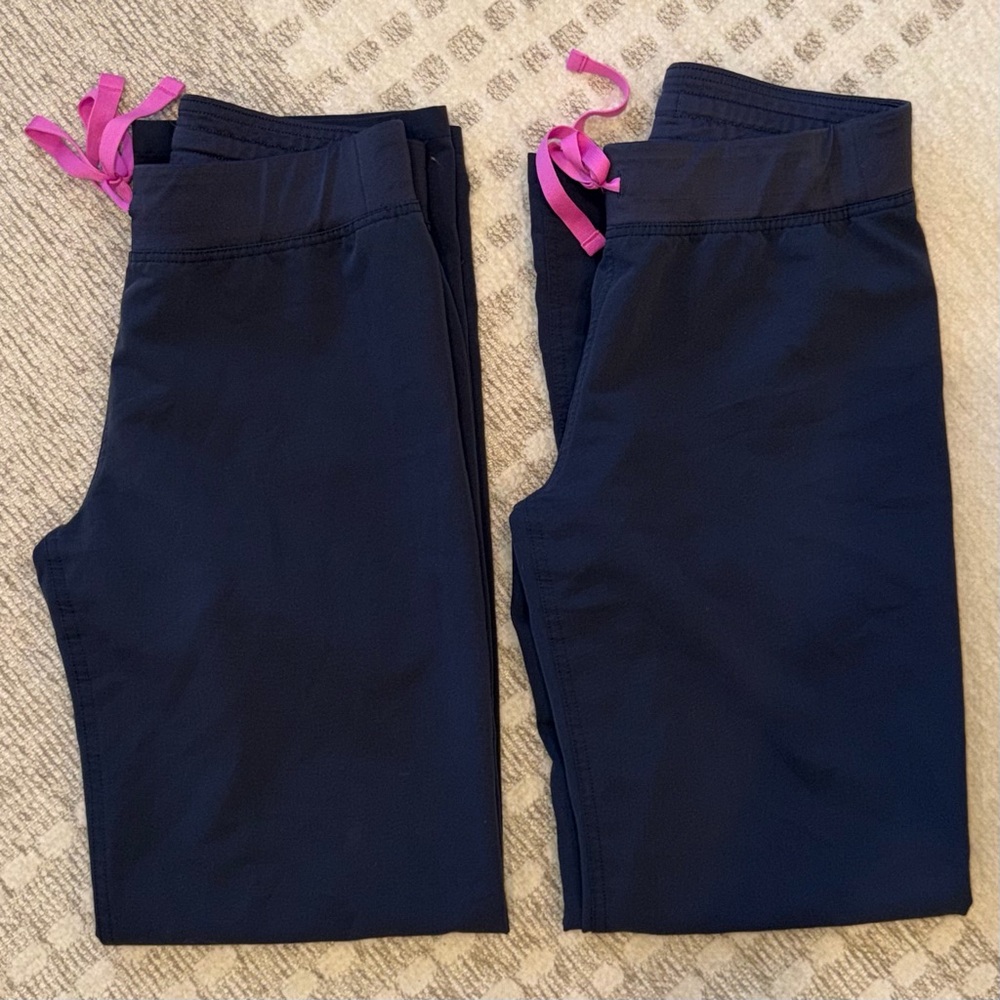 Lot of Two FIGS basic scrub pants, women XS, grey with pink drawstring